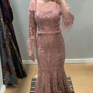 Light pink pearl and feather dress